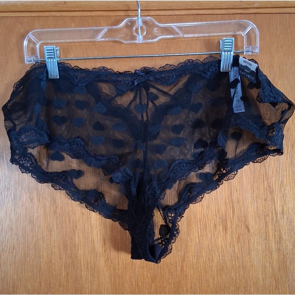 NWT Cacique Cheeky Mesh Heart Panties Underwear Black Size 22/24